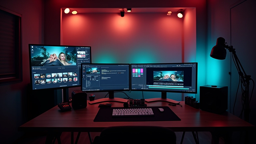 Modernes Videoproduktionsstudio mit professioneller Ausrüstung und Beleuchtung