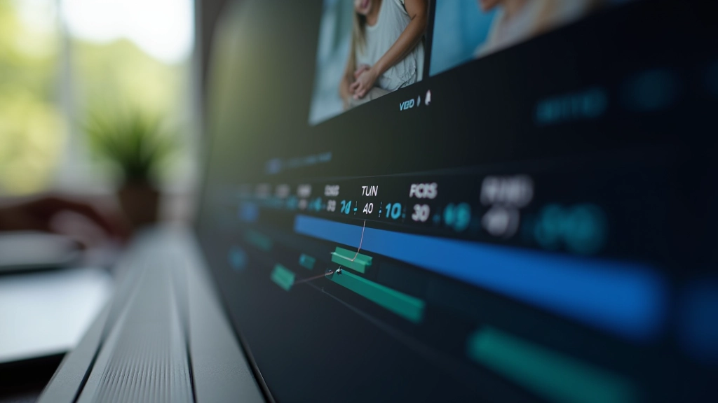 Timeline-Ansicht mit Video-Clips und Markierungen für optimale Länge zwischen 8 und 15 Sekunden, Schnitt-Punkte deutlich gekennzeichnet